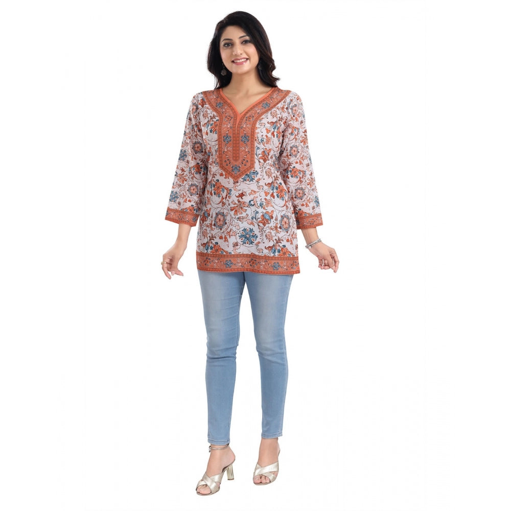 3/4th Sleeve Faux Crepe Tunic Short Top