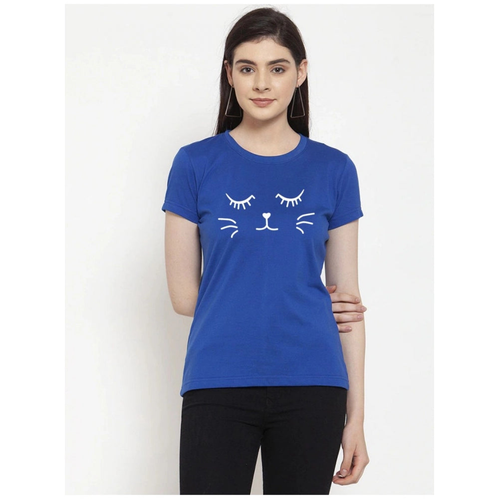 Cotton Blend Graphic Cat Printed T-Shirt