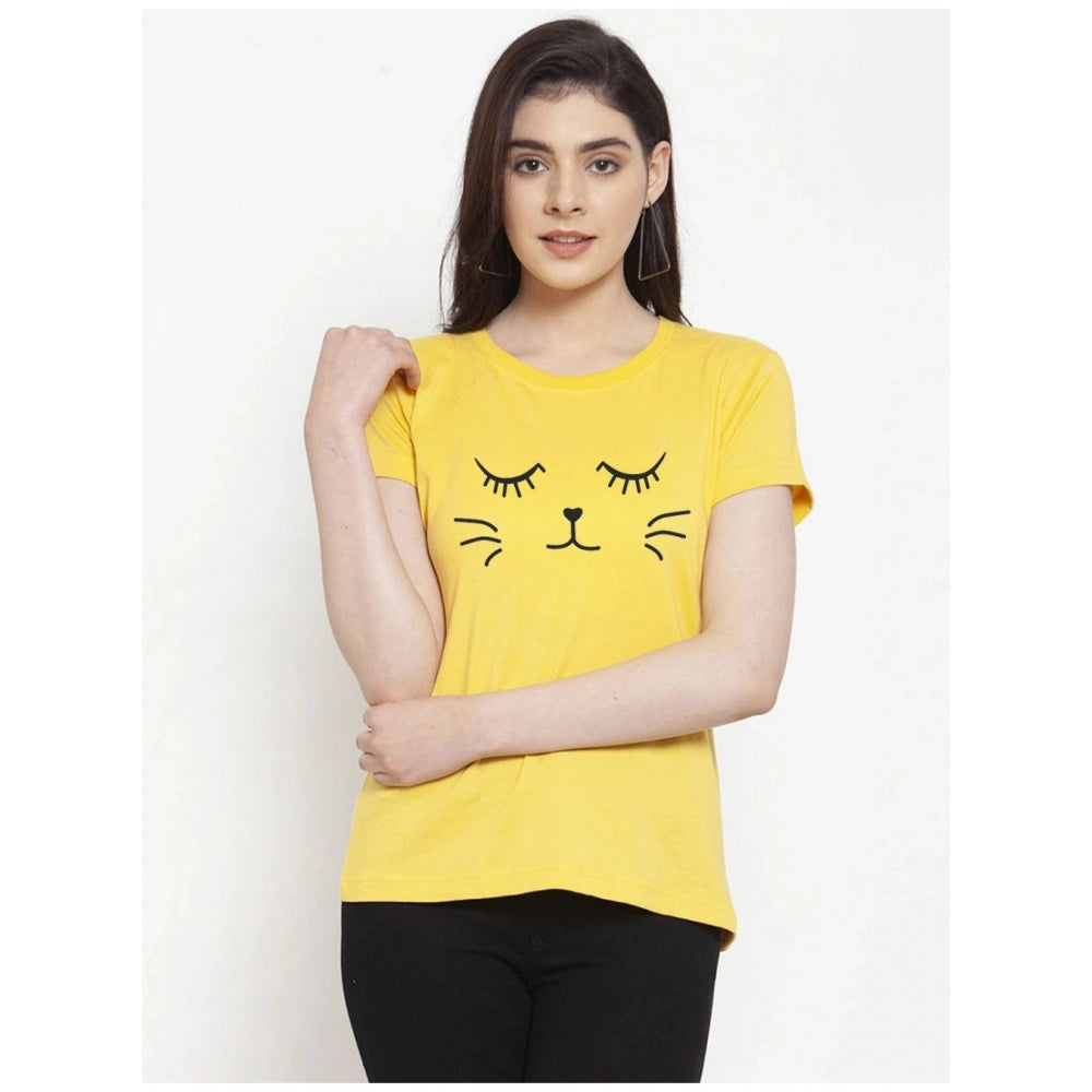 Cotton Blend Graphic Cat Printed T-Shirt