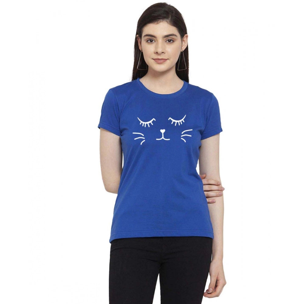 Cotton Blend Graphic Cat Printed T-Shirt