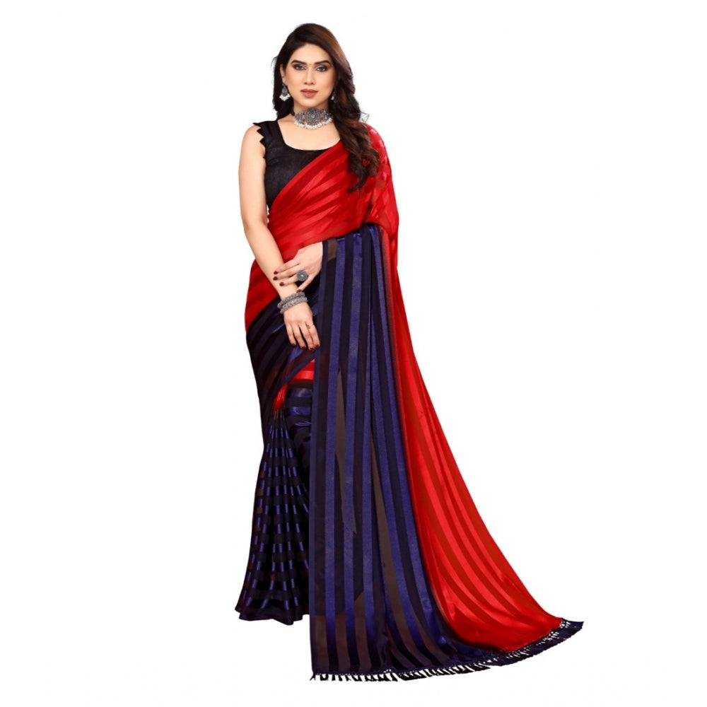 Embellished Striped Bollywood Satin Saree With Blouse