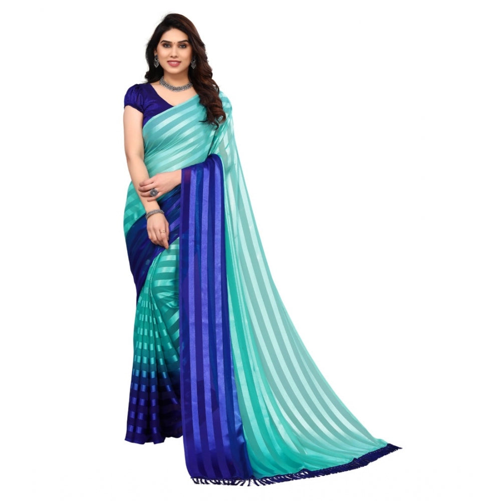 Embellished Striped Bollywood Satin Saree With Blouse