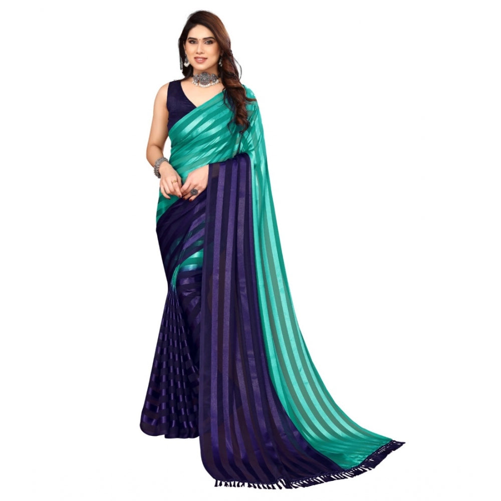 Embellished Striped Bollywood Satin Saree With Blouse