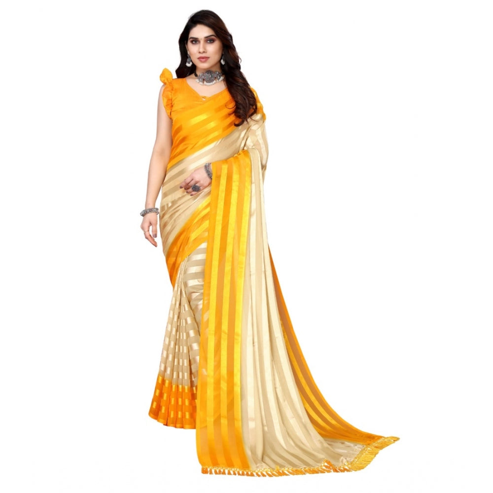 Embellished Striped Bollywood Satin Saree With Blouse