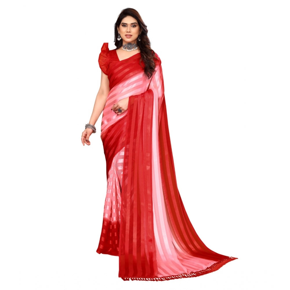 Embellished Striped Bollywood Satin Saree With Blouse