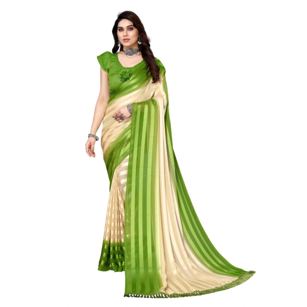 Embellished Striped Bollywood Satin Saree With Blouse