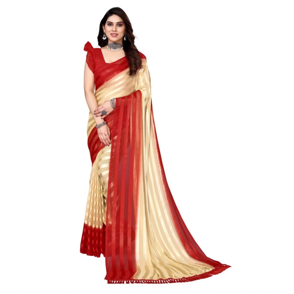 Embellished Striped Bollywood Satin Saree With Blouse