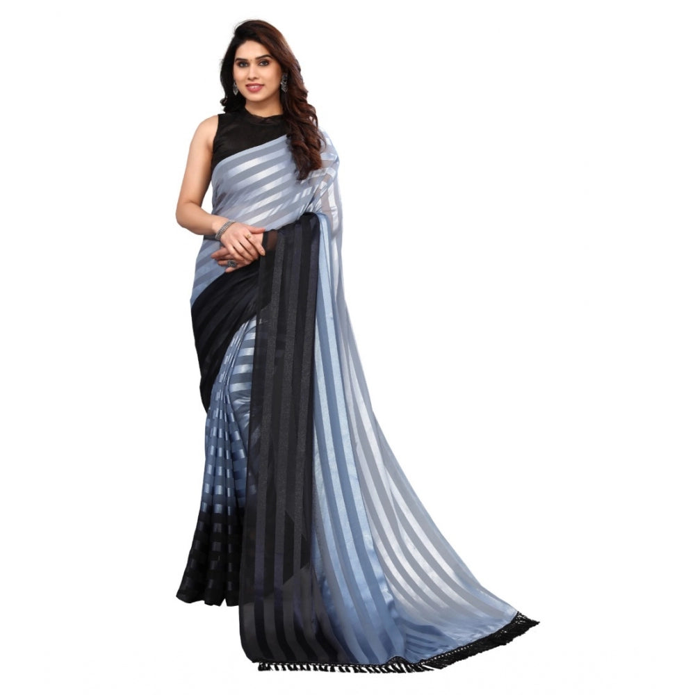 Embellished Striped Bollywood Satin Saree With Blouse