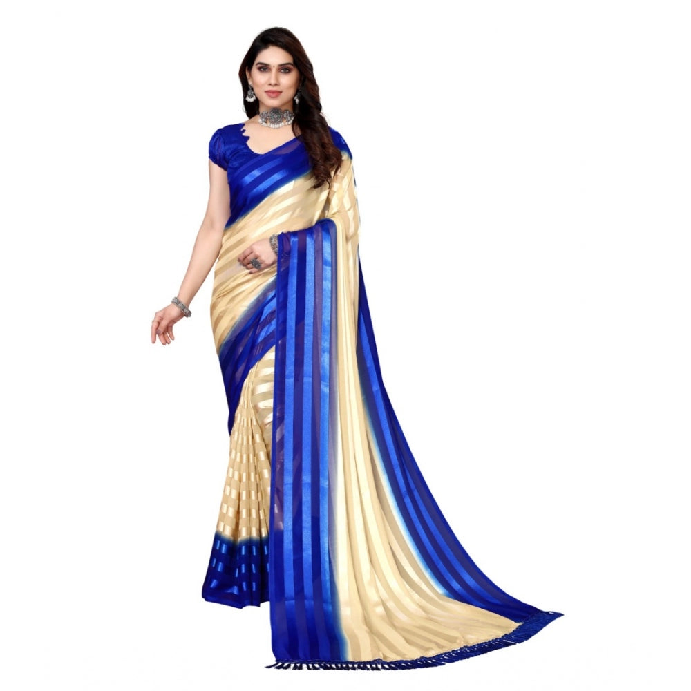 Embellished Striped Bollywood Satin Saree With Blouse