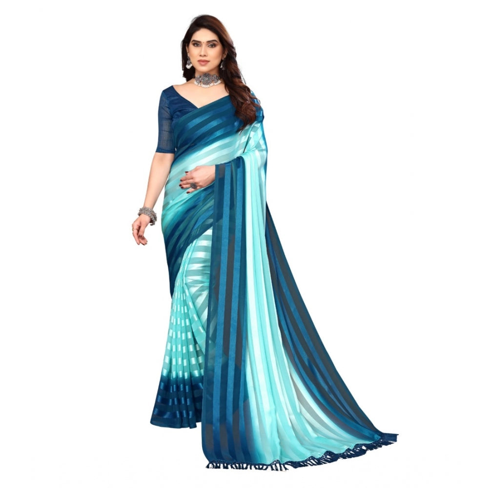 Embellished Striped Bollywood Satin Saree With Blouse