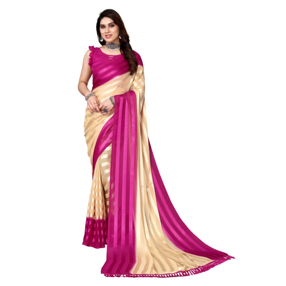 Embellished Striped Bollywood Satin Saree With Blouse