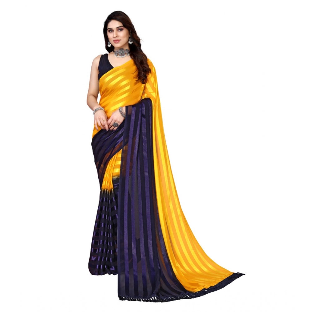 Embellished Striped Bollywood Satin Saree With Blouse