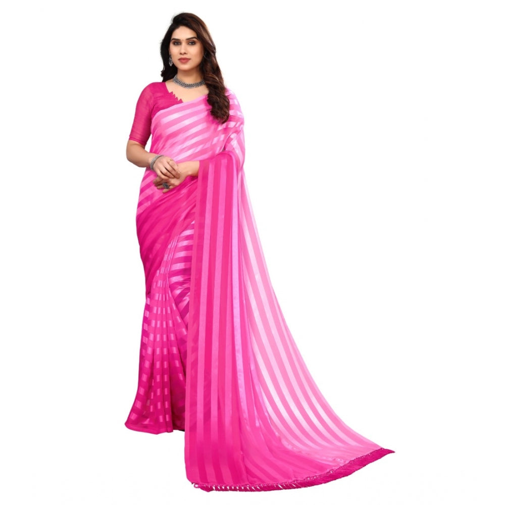 Embellished Striped Bollywood Satin Saree With Blouse