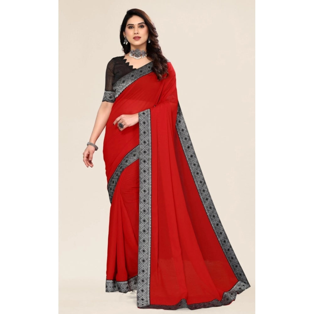 Embellished Plain Solid Bollywood Chiffon Saree With Blouse