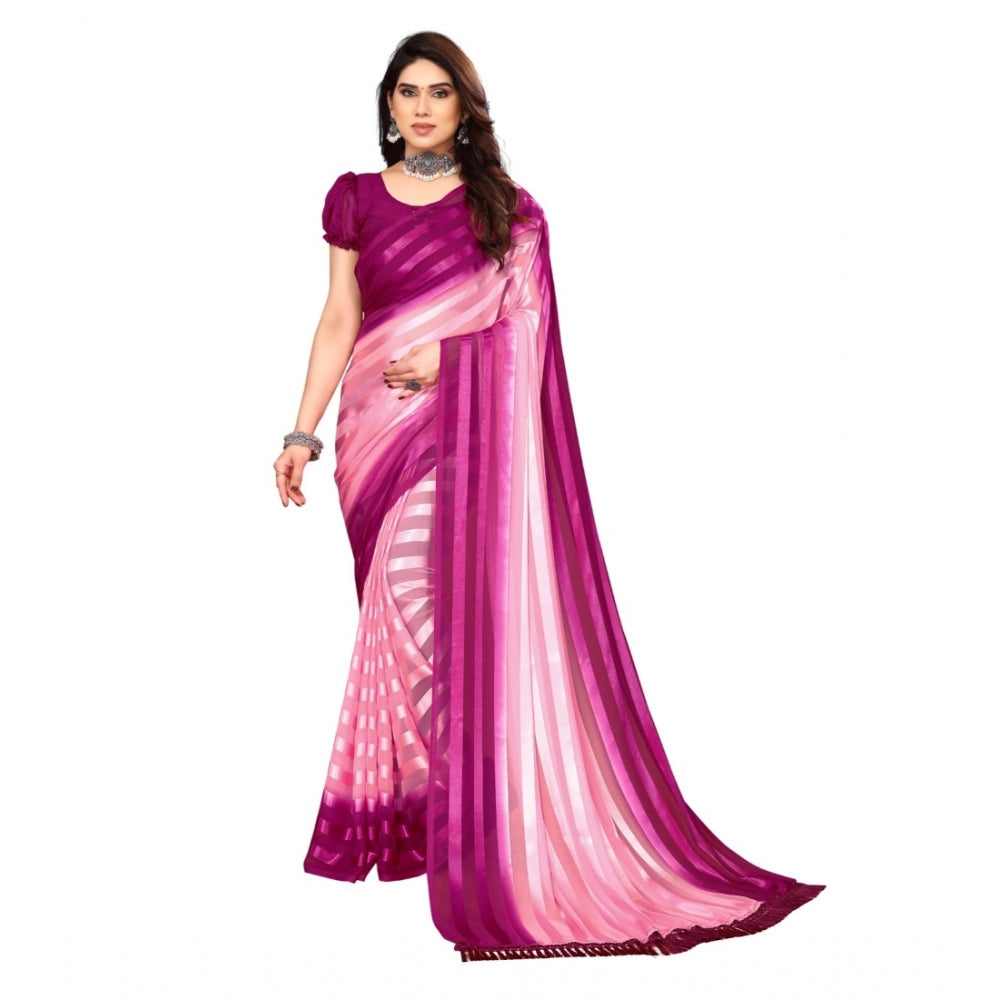 Embellished Striped Bollywood Satin Saree With Blouse