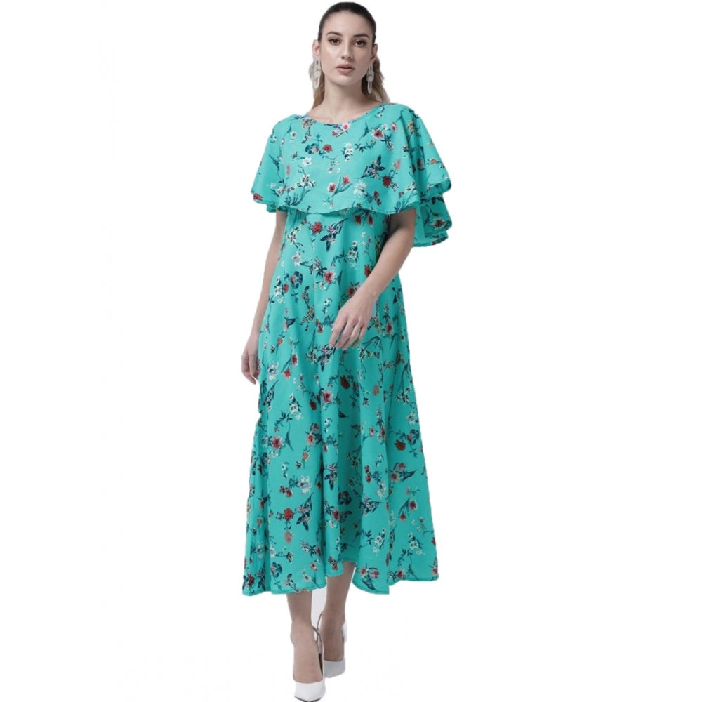 Crepe Floral Half Sleeves Full Length Gown