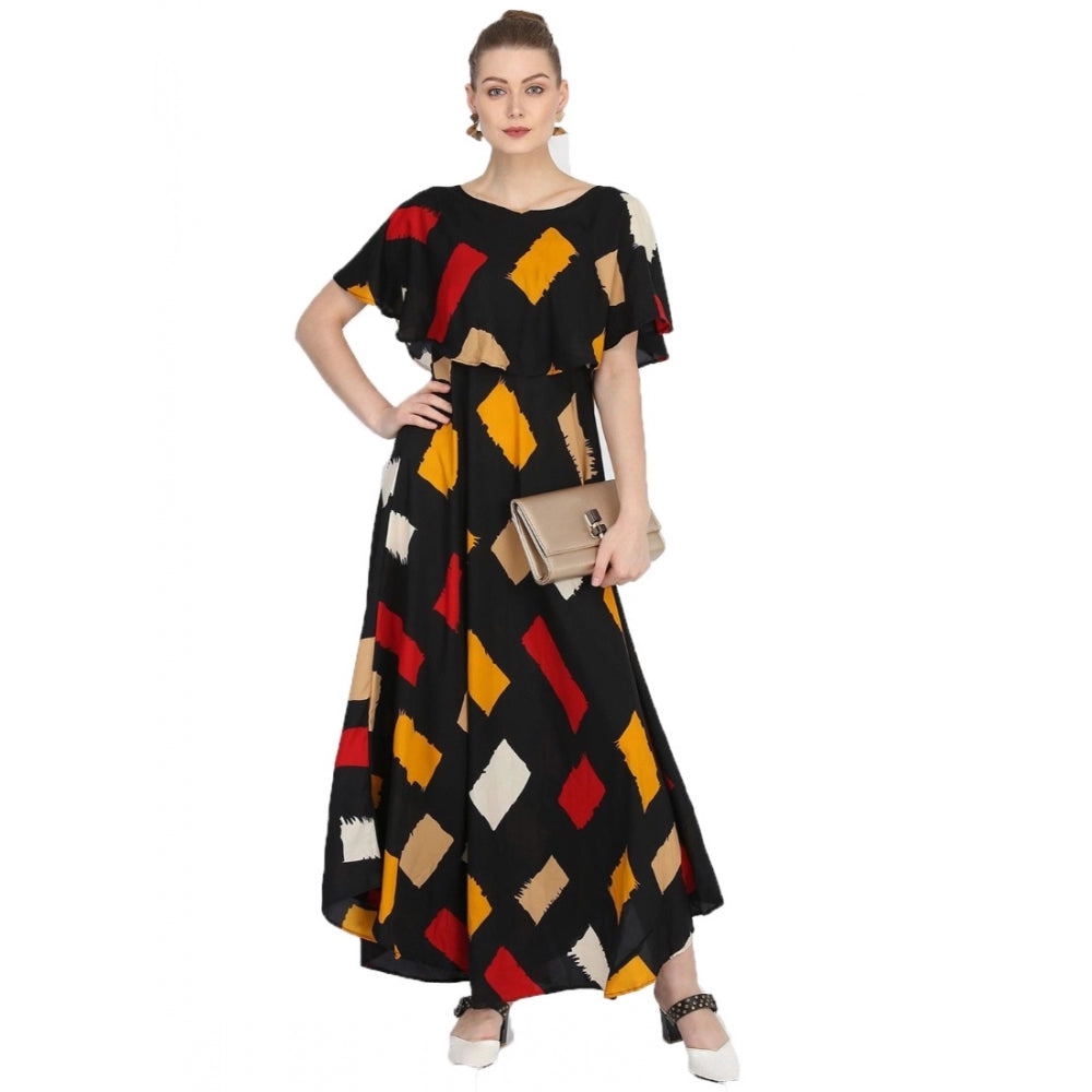 Crepe Printed Half Sleeves Full Length Gown