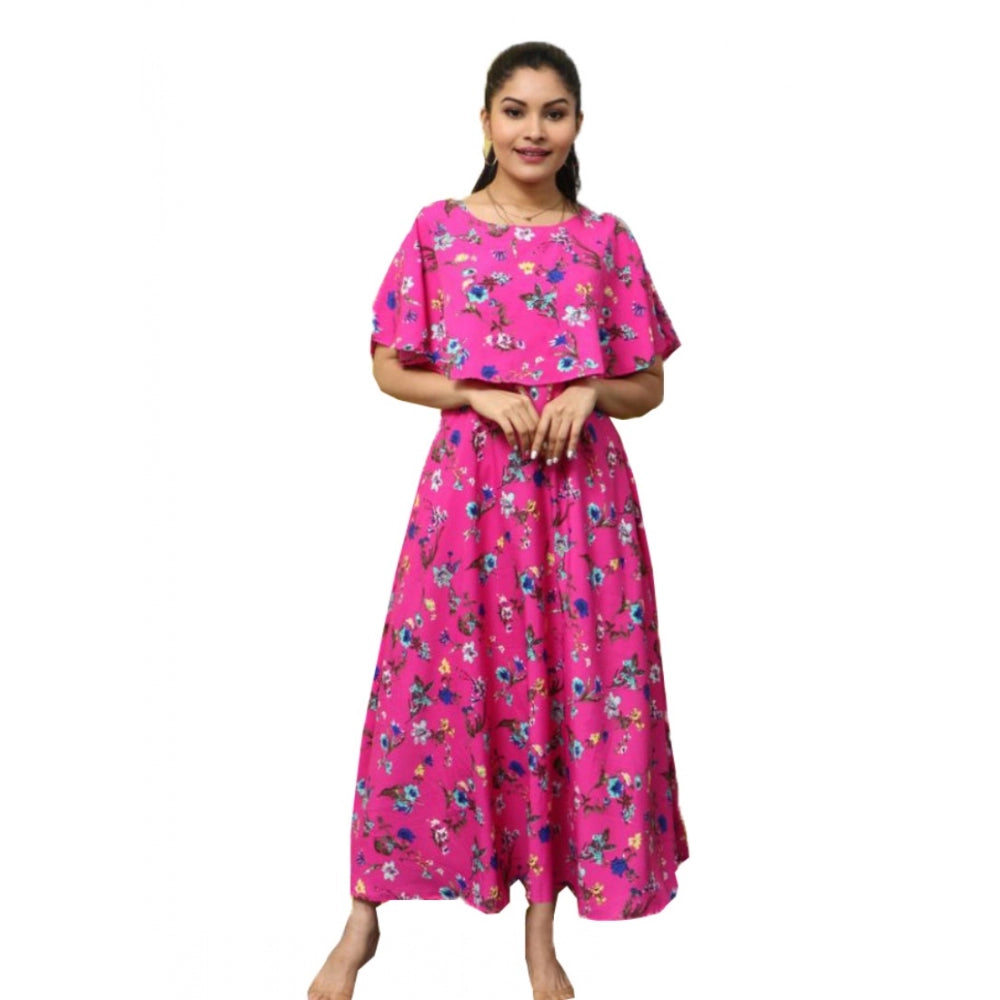 Ranili Crepe Floral Half Sleeves Full Length Gown