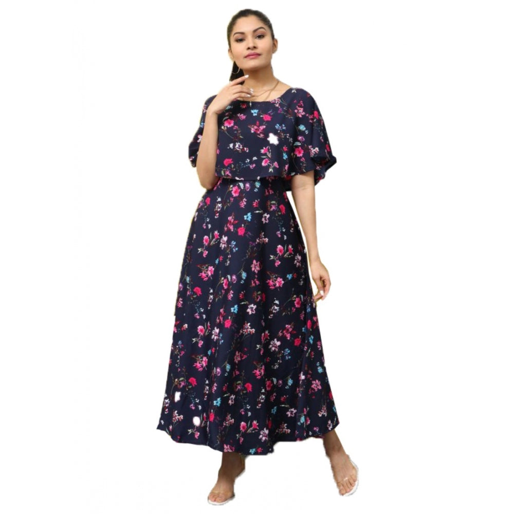 Crepe Floral Half Sleeves Full Length Gown