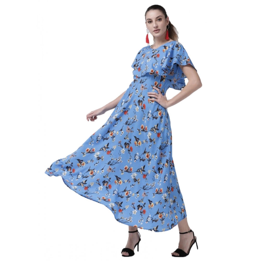 Crepe Floral Half Sleeves Full Length Gown