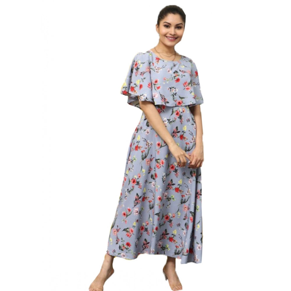 Crepe Floral Half Sleeves Full Length Gown