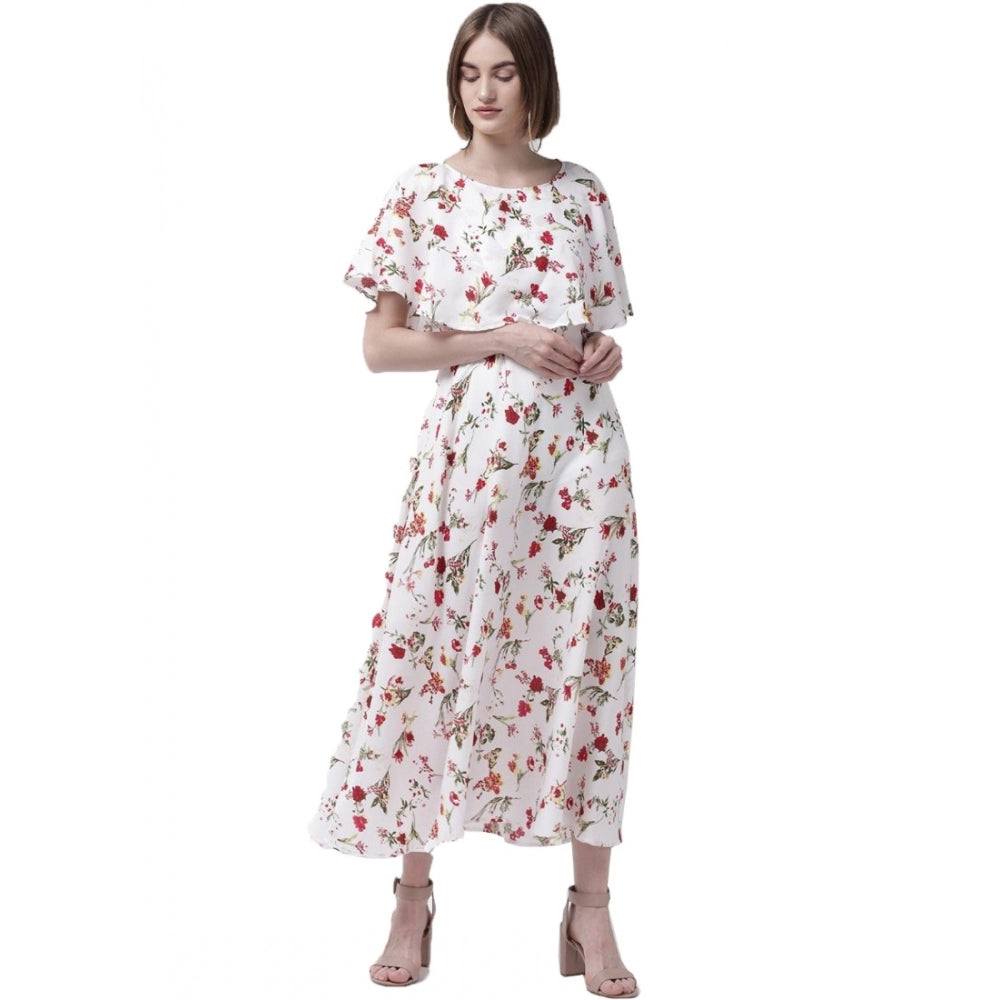 Crepe Floral Half Sleeves Full Length Gown