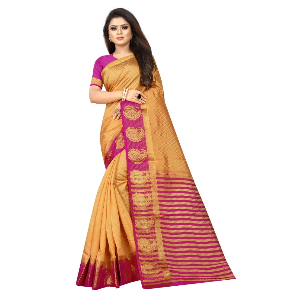 Kanjivaram Silk Saree With Unstitched Blouse Piece