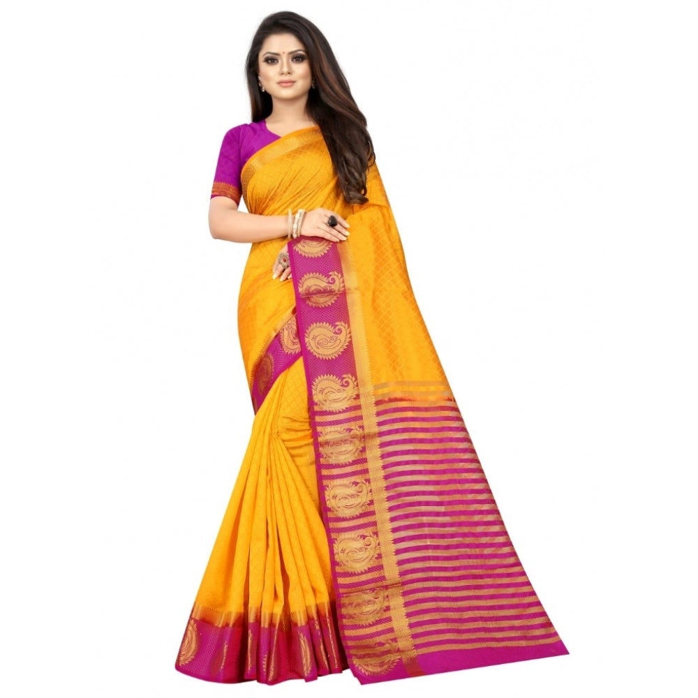 Kanjivaram Silk Saree With Unstitched Blouse Piece