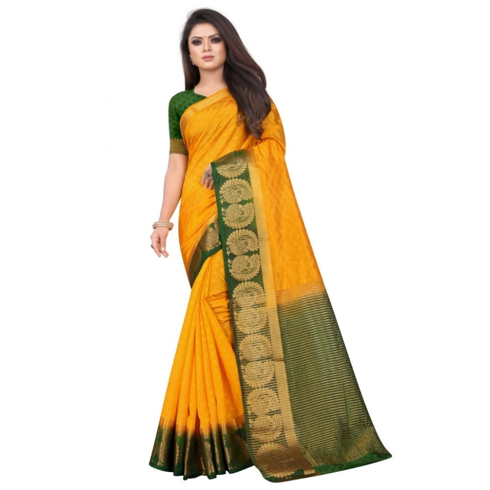 Kanjivaram Silk Saree With Unstitched Blouse Piece