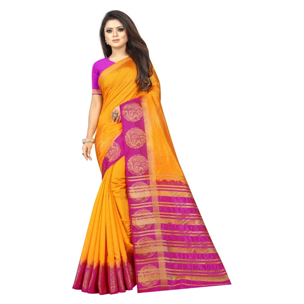 Kanjivaram Silk Saree With Unstitched Blouse Piece