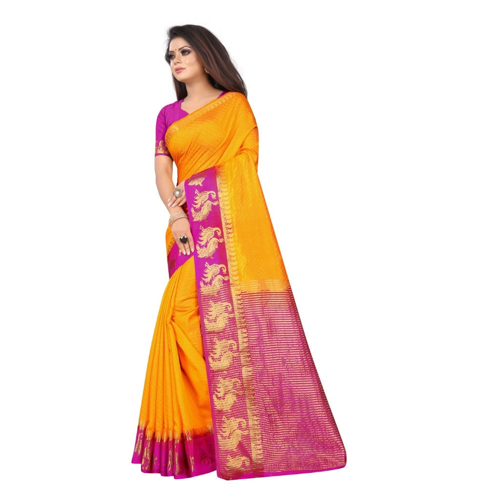 Kanjivaram Silk Saree With Unstitched Blouse Piece