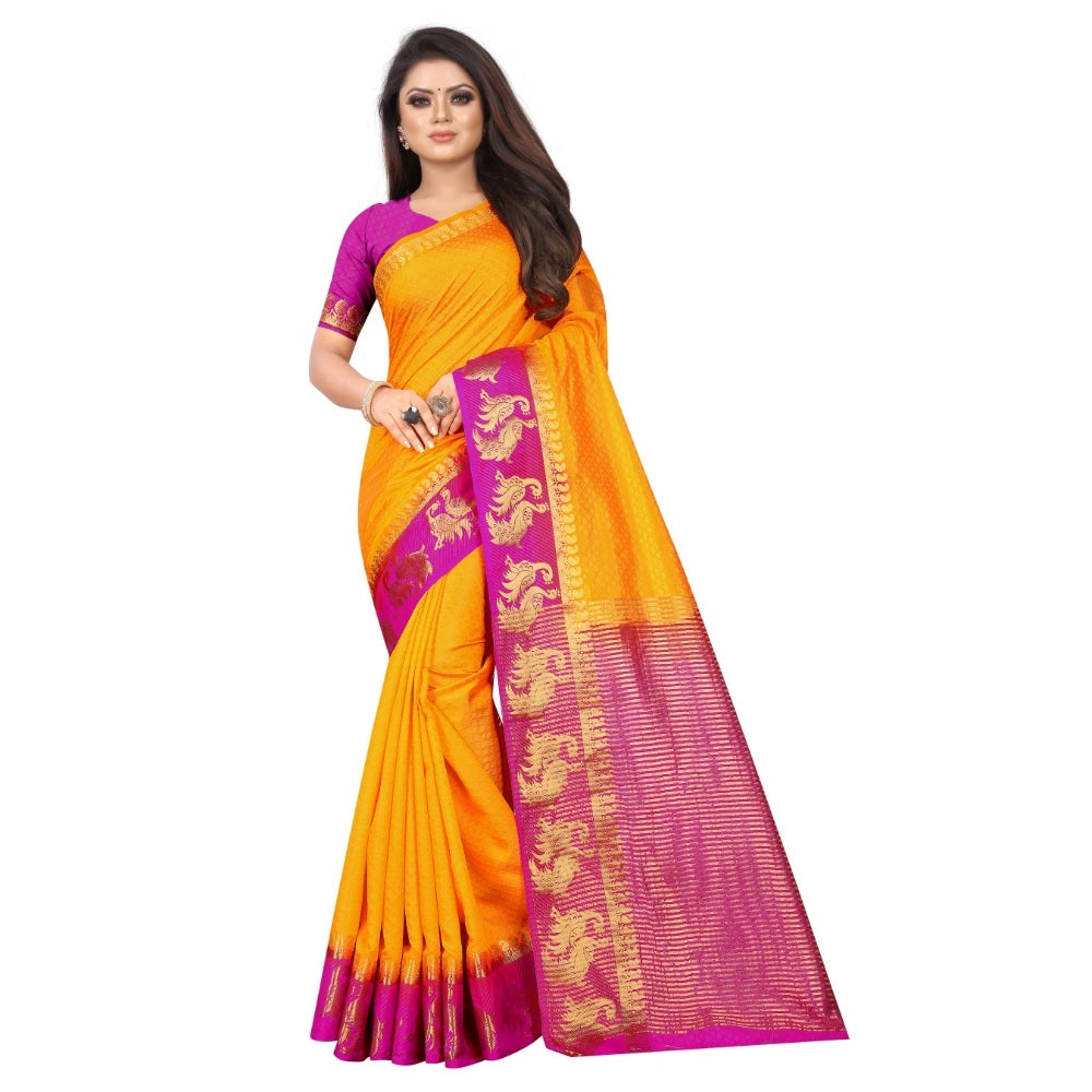 Kanjivaram Silk Saree With Unstitched Blouse Piece