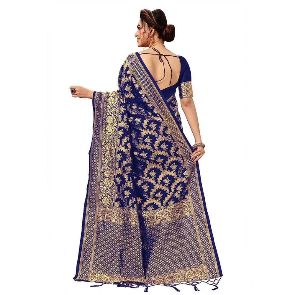 Damask Pattern Jacquard Woven Banarasi Art Silk Saree With Unstitched Blouse Piece