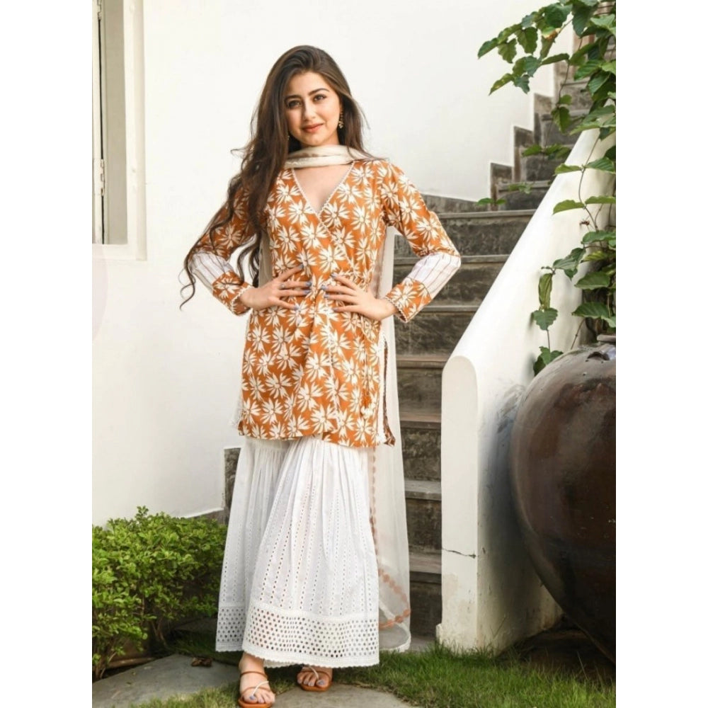 Procin Print Cotton Angrakha Pattern Kurti With Lace And Tassel Details Set