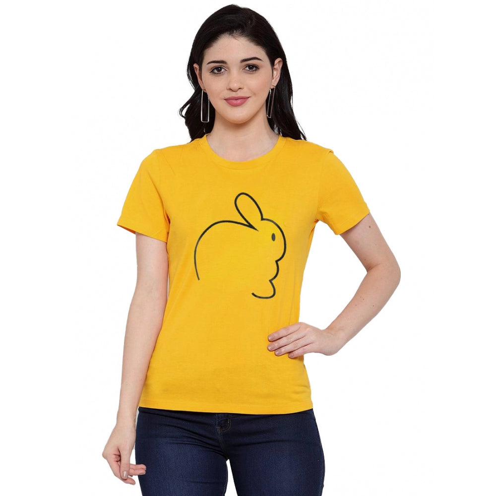 Cotton Blend Rabbit Line Art Printed T-Shirt