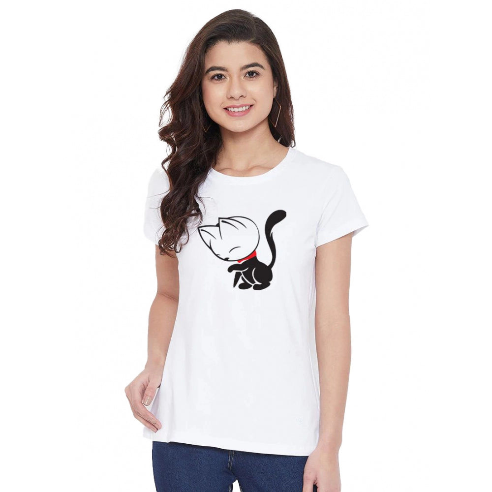 Cotton Blend Cat Printed T-Shirt