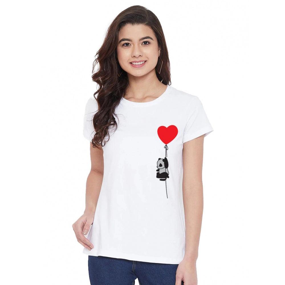 Cotton Blend Panda With Heart Balloon Printed T-Shirt