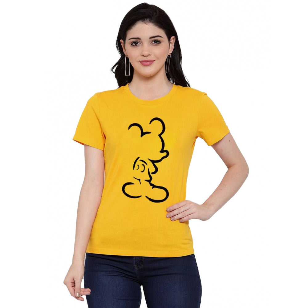 Cotton Blend Mickey Mouse Line Art Printed T-Shirt