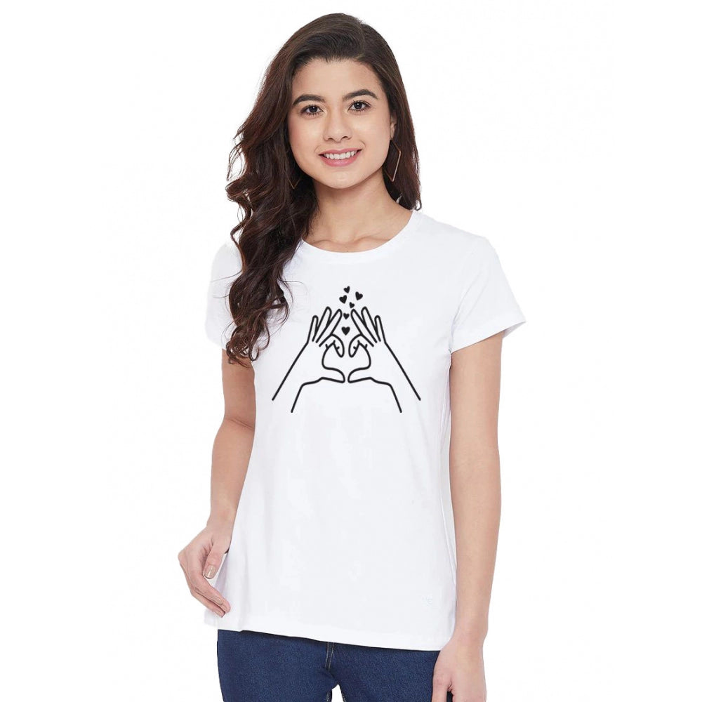 Cotton Blend Heart Hands Line Art Printed T-Shirt