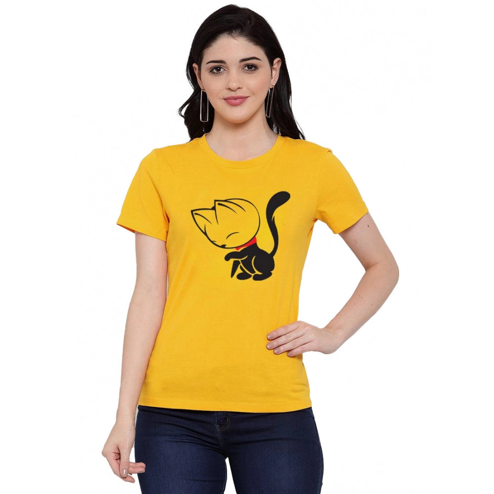 Cotton Blend Cat Printed T-Shirt