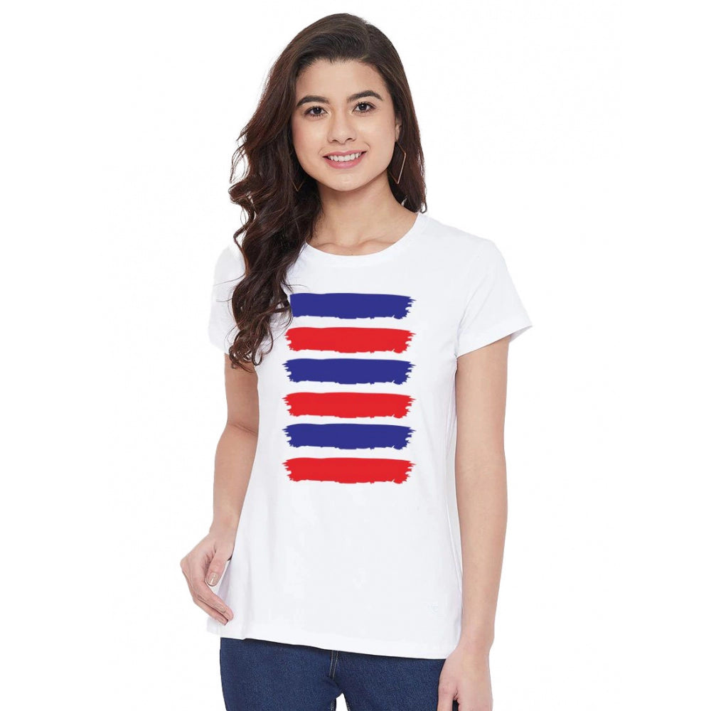 Cotton Blend Purple And Red Lines Printed T-Shirt