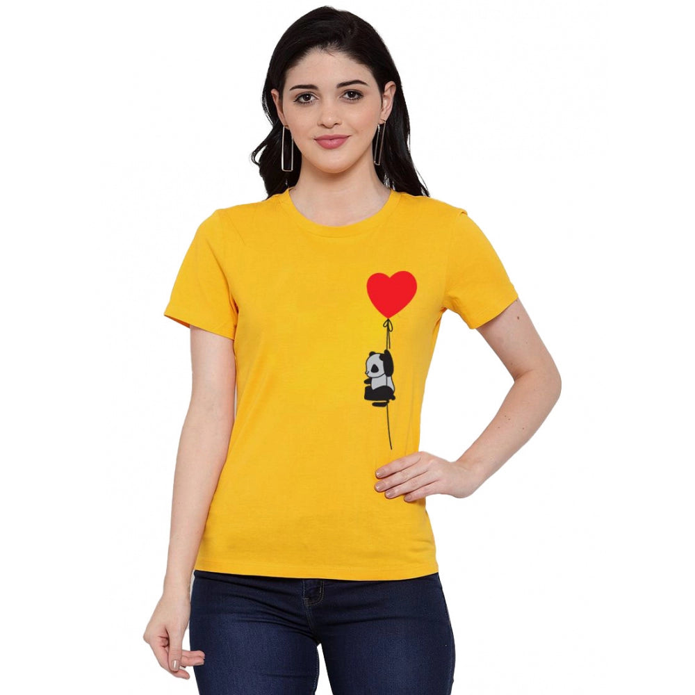 Cotton Blend Panda With Heart Balloon Printed T-Shirt