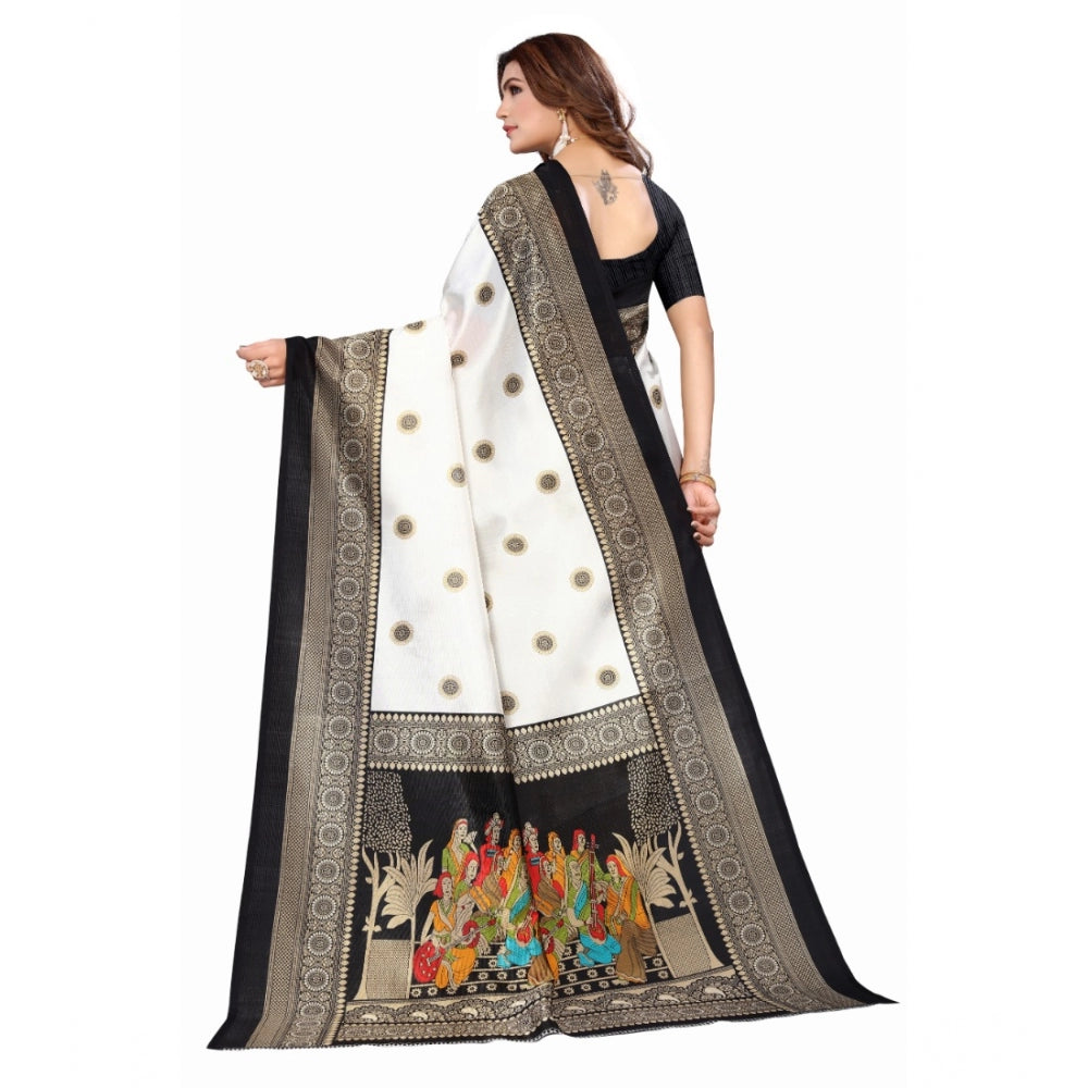 Art Silk Printed Saree With Unstitched Blouse