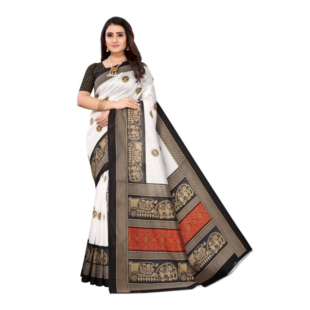 Art Silk Printed Saree With Unstitched Blouse