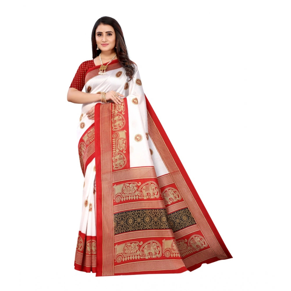 Art Silk Printed Saree With Unstitched Blouse