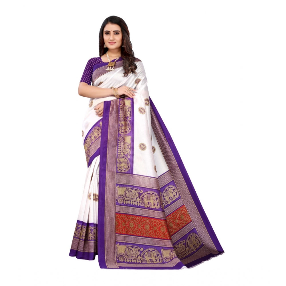 Art Silk Printed Saree With Unstitched Blouse