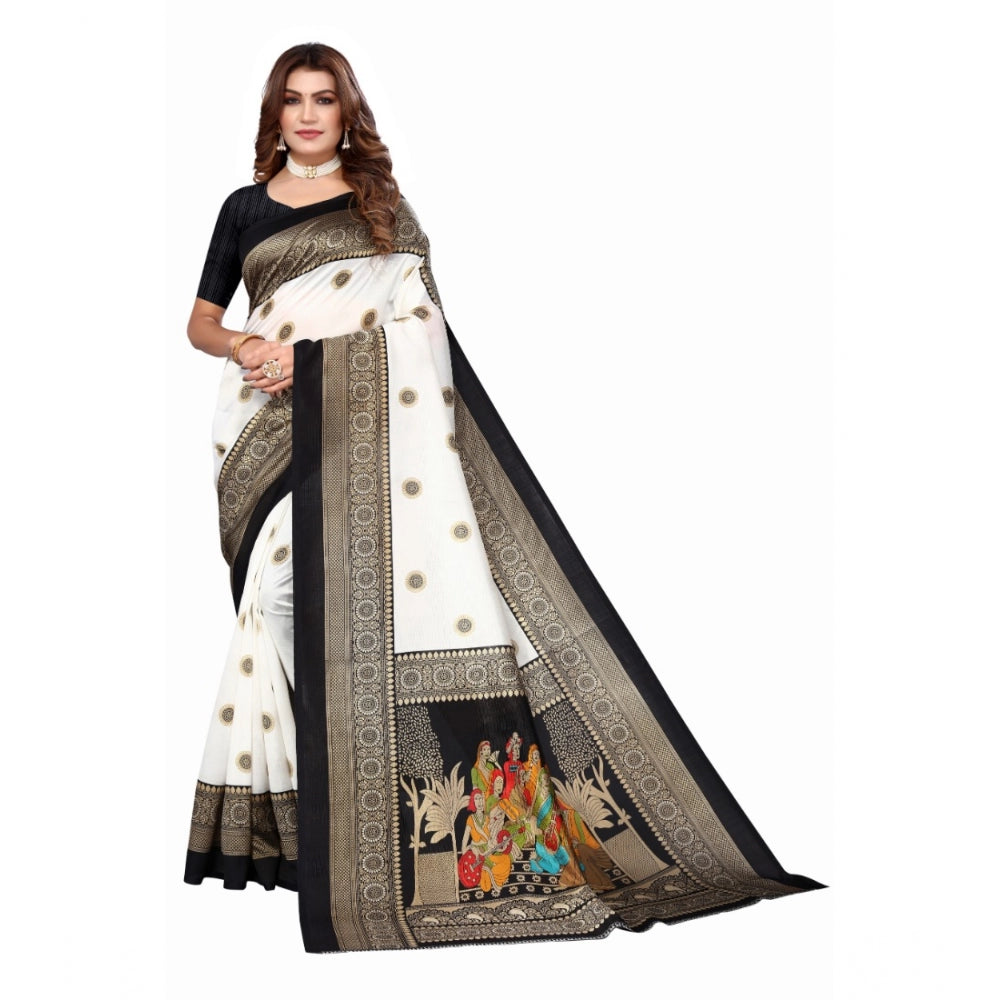 Art Silk Printed Saree With Unstitched Blouse