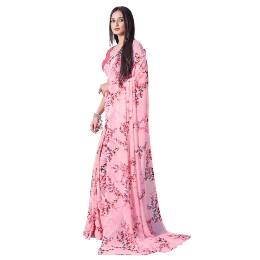 Georgette Printed Saree With Unstitched Blouse