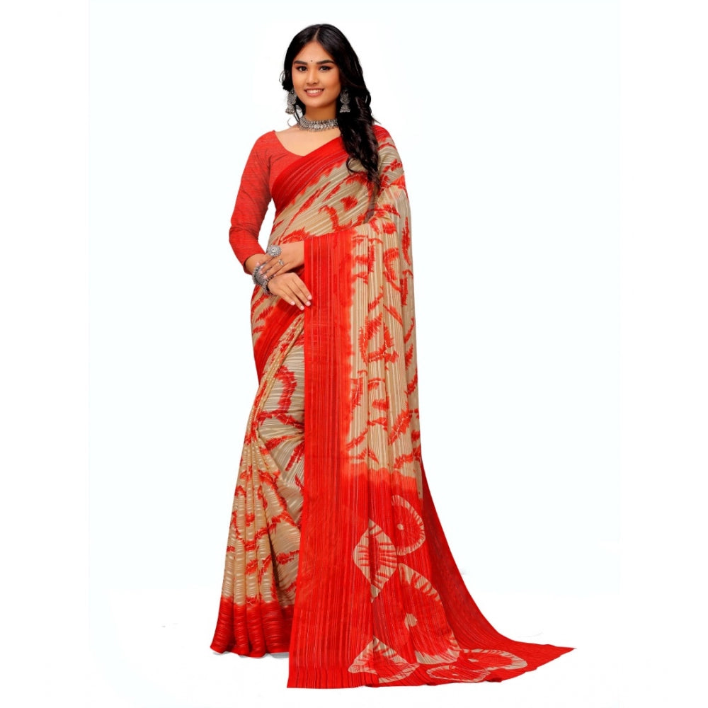 Georgette Printed Saree With Unstitched Blouse