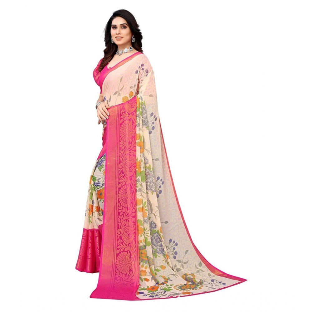 Viscose Rayon Printed Saree With Unstitched Blouse